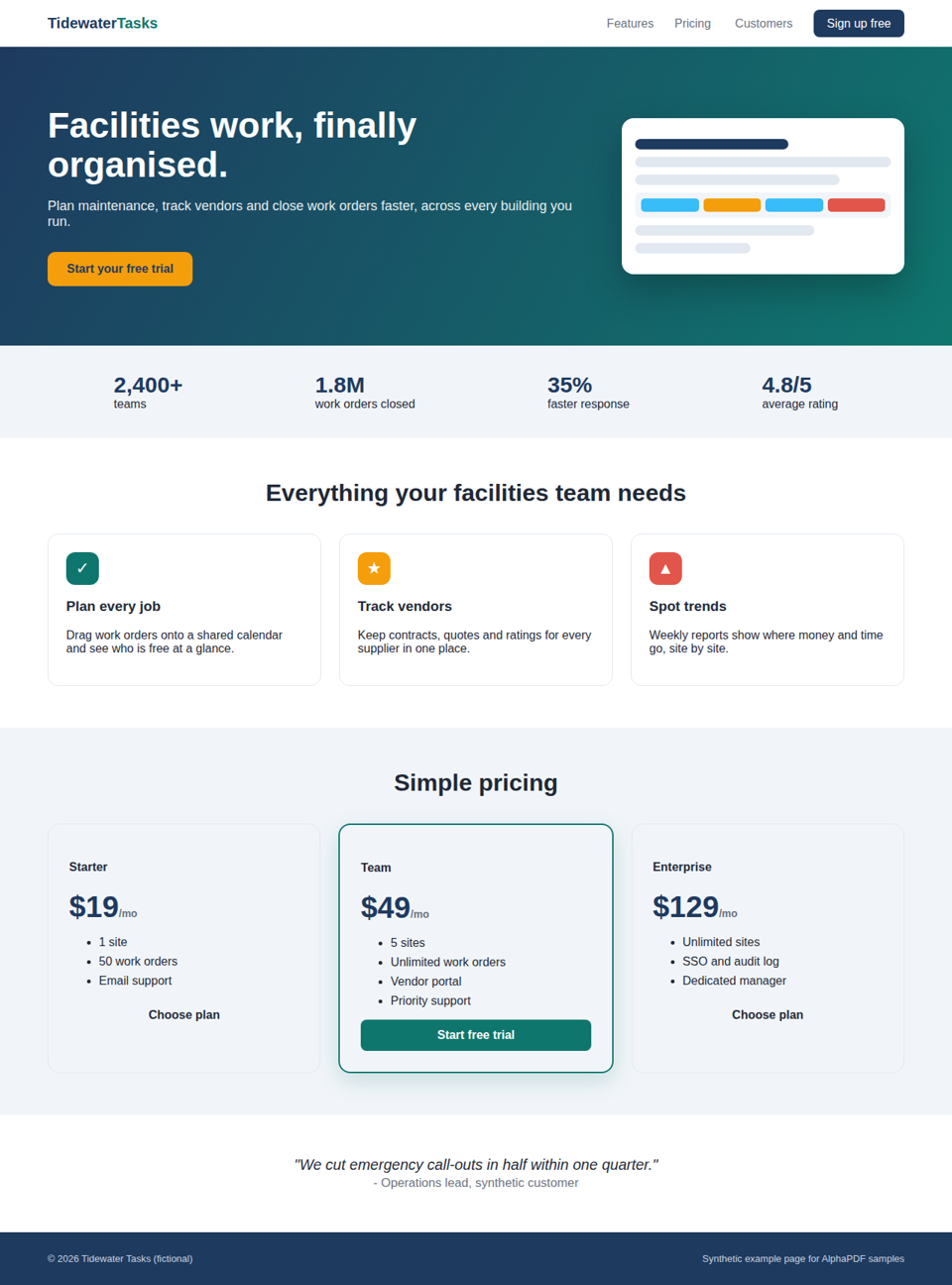 Synthetic input for webpage-to-pdf